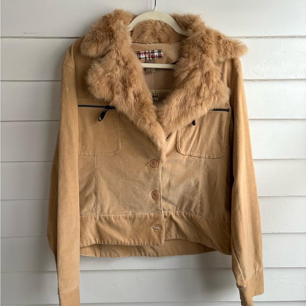 NWT Vintage Twenty Twenty Button Up Jacket with Rabbit Fur Collar